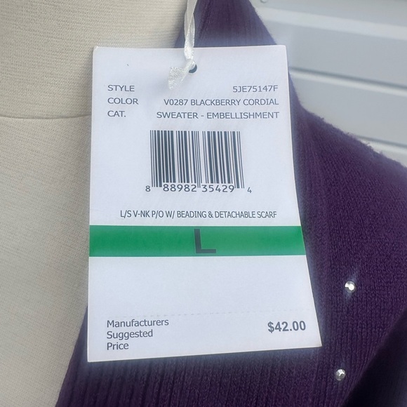 Carolyn Taylor Blackberry Cordial Sweater with Embellishments, removable scarf - Picture 4 of 8